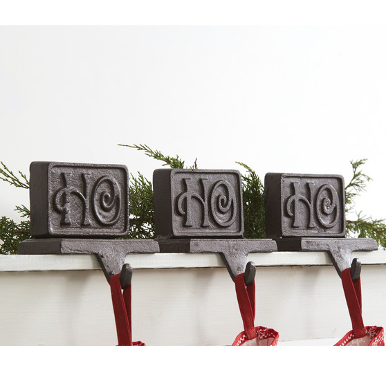 (Set Of 3) Cast Iron Ho Ho Ho Stocking Holders