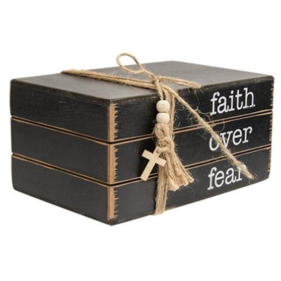 CWI Faith Over Fear Wooden Book Stack "G35531"