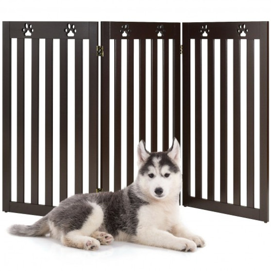 36" Folding Wooden Freestanding Pet Gate Dog Gate With 360° Flexible Hinge-Espresso (PS7402BN)