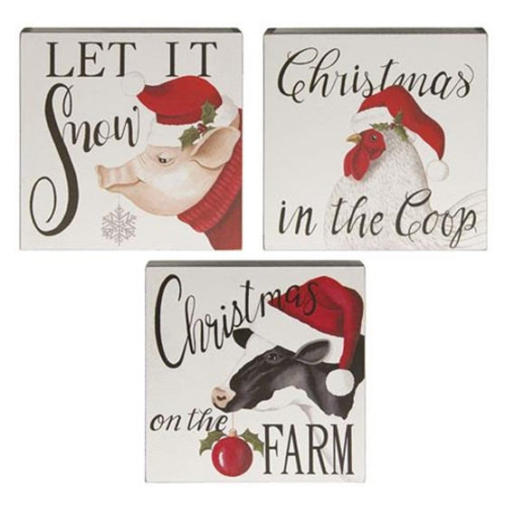Farm Critter Christmas Box Sign - 3 Assorted (Pack Of 3) G35577
