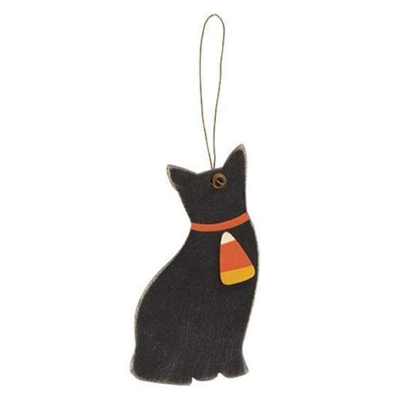 Cat With Candy Corn Wooden Ornament G35691