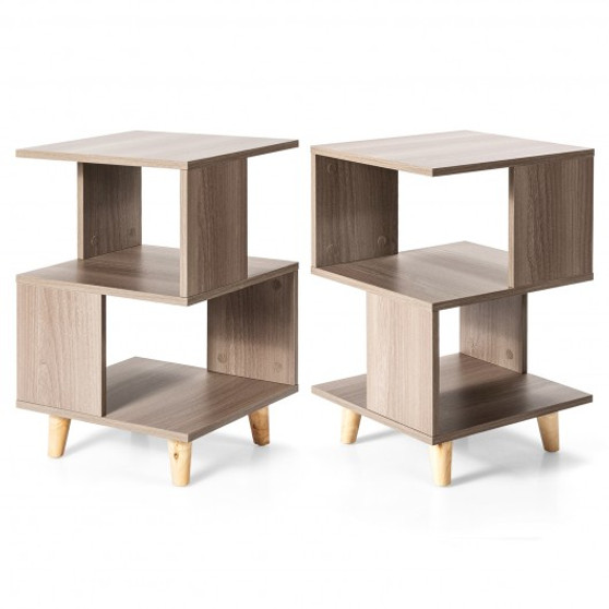 2 Pcs Wooden Modern Nightstand Set With Solid Wood Legs For Living Room "CB10236"