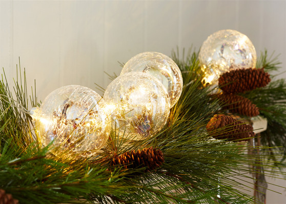 3.5" Ball Ornaments (Set Of 2 ) W/Led Light String 4.5'L Glass 69559DS