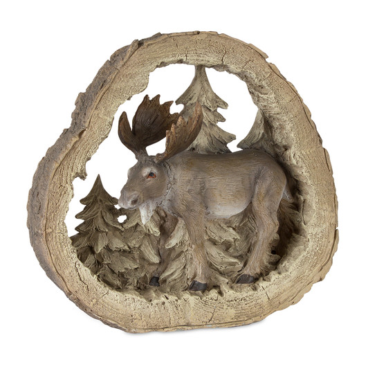Moose In Log Cut-Out 8"L X 7.75"H (Set Of 2) Resin 80008DS