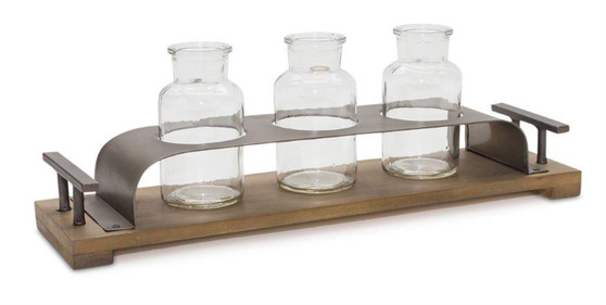 Bottles W/Tray 17.5"L X 6"H Wood/Iron/Glass 82050DS