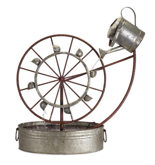 Water Can And Wheel Fountain 33"H Metal 74102DS