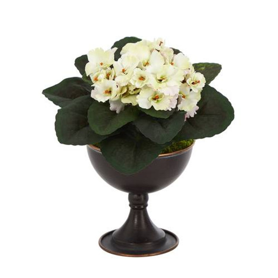 11" African Violet Artificial Plant In Metal Chalice (P1468)