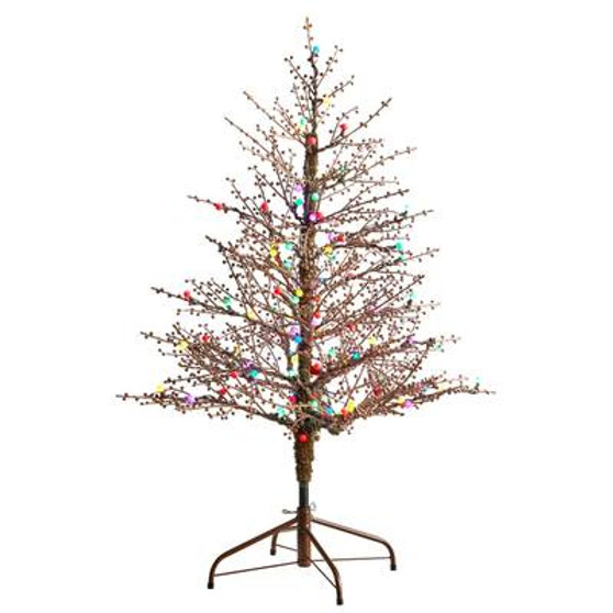 4' Frosted Berry Twig Artificial Christmas Tree With 100 Multicolored Gum Ball Led Lights & 240 Bendable Branches (T3256)