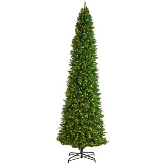 12' Slim Green Mountain Pine Artificial Christmas Tree With 1100 Clear Led Lights And 3235 Tips (T3330)