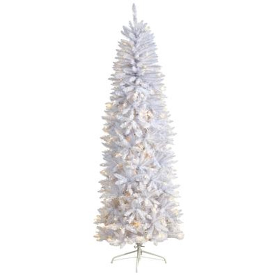 7' Slim White Artificial Christmas Tree With 300 Warm White Led Lights And 955 Bendable Branches (T3361)