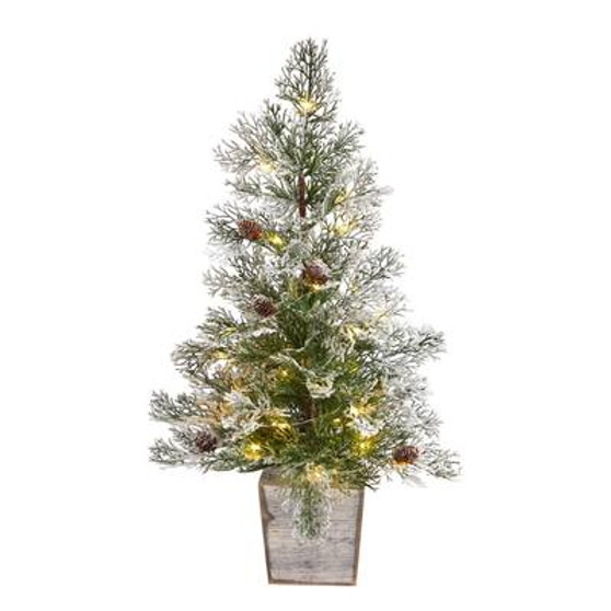 2' Frosted Pre-Lit Artificial Christmas Tree With Pinecones In Decorative Planter (T3401)