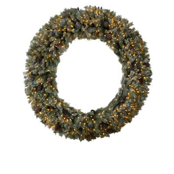 6' Giant Flocked Christmas Artificial Wreath With Pinecones, 600 Clear Led Lights & 1000 Bendable Branches (W1282)