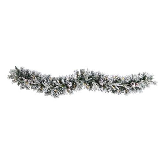 6' Flocked Artificial Christmas Garland With Pine Cones And 35 Warm White Led Lights (W1309)