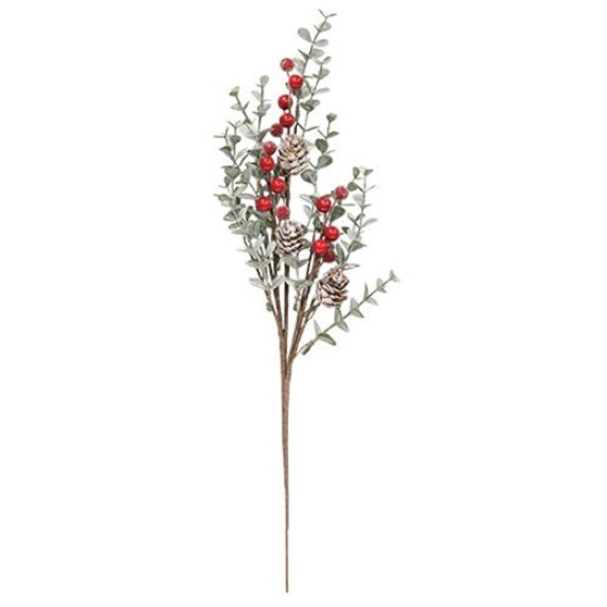Flocked Eucalyptus & Red Sugar Berry Pick FT28103 By CWI Gifts