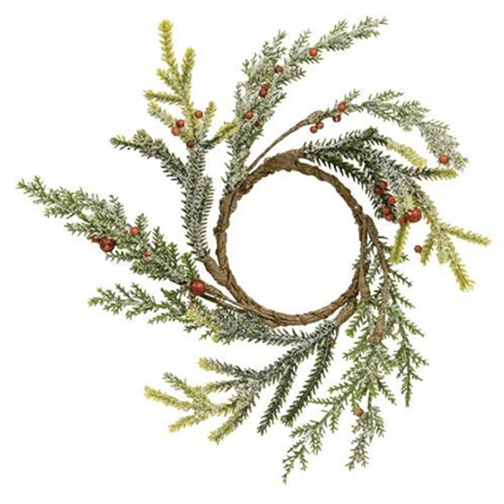 Snowy Red Berry Fir Candle Ring FXD13864CS By CWI Gifts