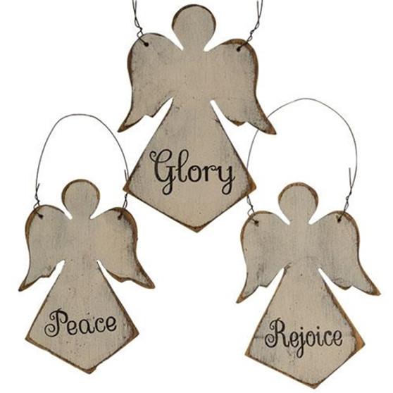 Distressed Wooden Angel Word Ornament 3 Assorted (Pack Of 3) G12828