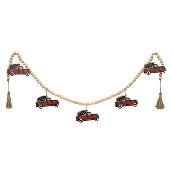 Wooden Red Buffalo Check Truck Beaded Garland G20NK112