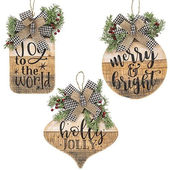 Slat Wood Christmas Ornament Sign 3 Assorted (Pack Of 3) G2542250
