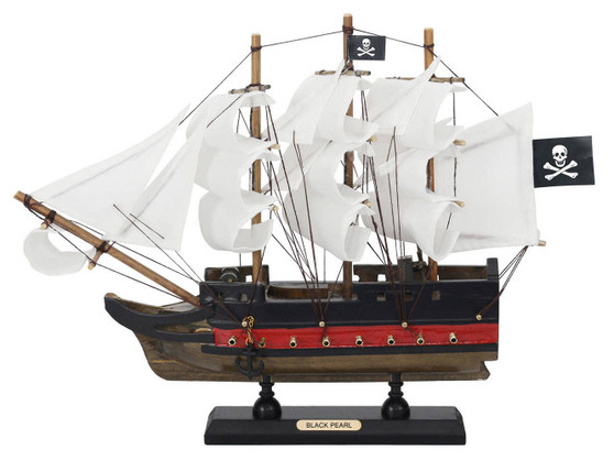 Wooden Black Pearl With White Sails Limited Model Pirate Ship 12" PLIM12-BP-W