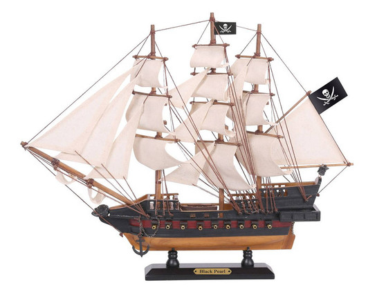 Wooden Caribbean Pirate White Sails Limited Model Pirate Ship 15" Caribbean-Pirate-15-Lim-White-Sails