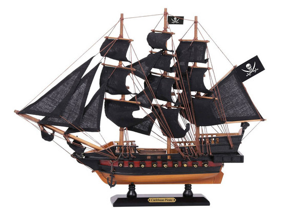 Wooden Caribbean Pirate Black Sails Limited Model Pirate Ship 15" Caribbean-Pirate-15-Lim-Black-Sails