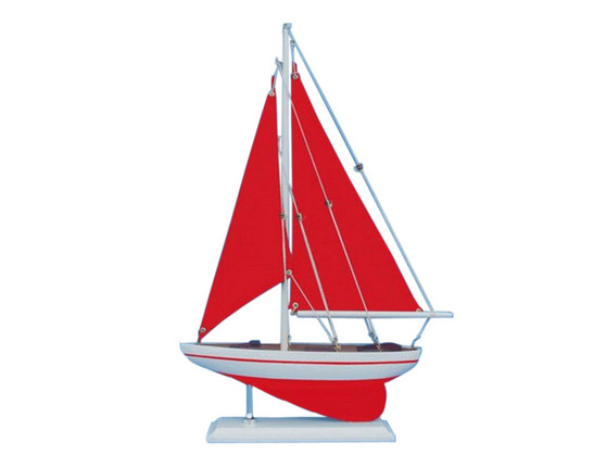 Wooden Red Pacific Sailer With Red Sails Model Sailboat Decoration 17" PS-Red-Red-Sails