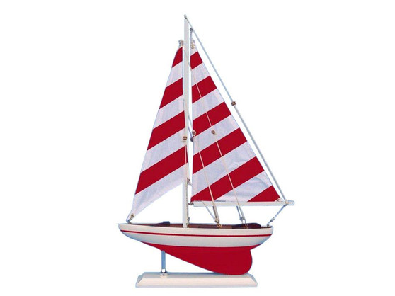 Wooden Red Striped Pacific Sailer Model Sailboat Decoration 25" ps-red stripe 25