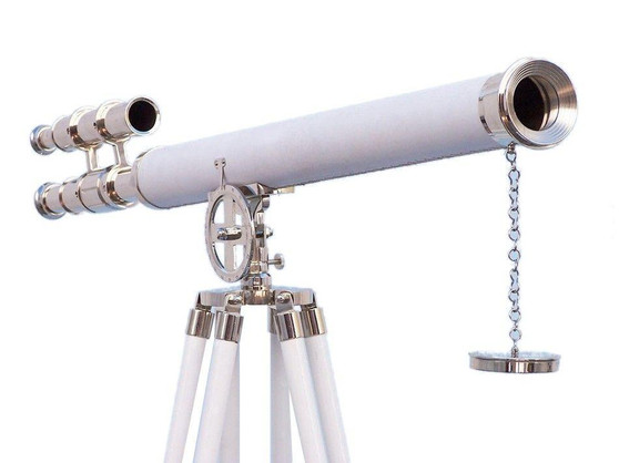 Hampton Collection Chrome With White Leather Griffith Astro Telescope 64" ST-0124-CHWL