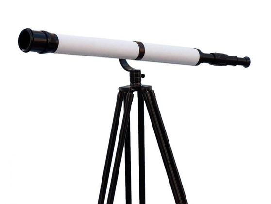 Floor Standing Oil-Rubbed Bronze-White Leather With Black Stand Galileo Telescope 65" ST-0117-BWLB