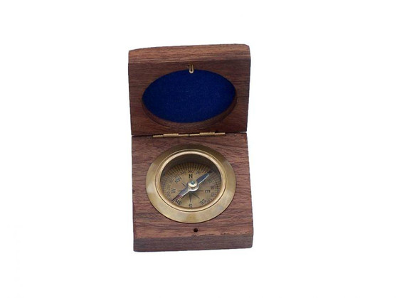 Antique Brass Desk Compass With Rosewood Box 3" co-0598-AN