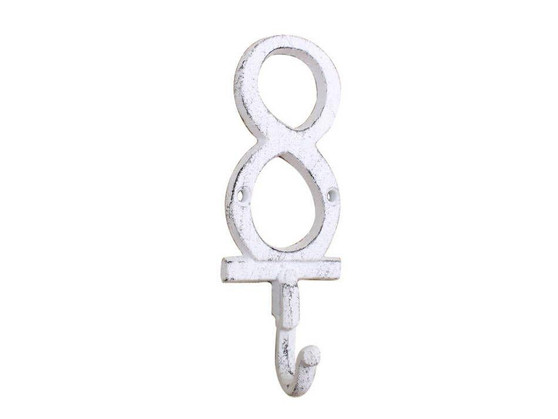 Whitewashed Cast Iron Number 8 Wall Hook 6" K-9055-8-W