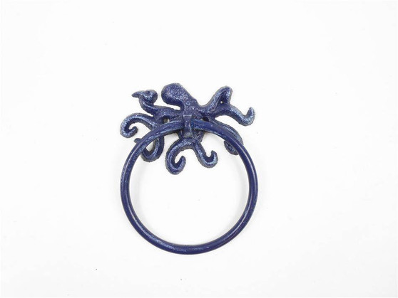 Rustic Dark Blue Cast Iron Octopus Towel Holder 6" K-9050-OCT-Solid-Dark-Blue