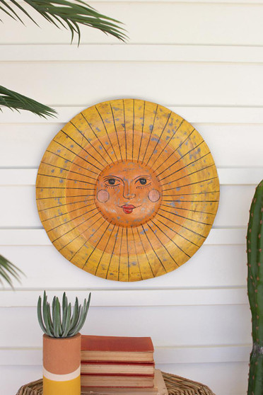 Hand-Hammered Recycled Metal Sun Face (A6326)