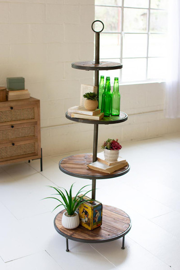 Four Tiered Recycled Wood And Metal Display Tower (CLL2585)