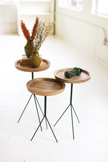 Set Of 3 Round Wooden Top Accent Tables With Metal Legs (NHAM1007)