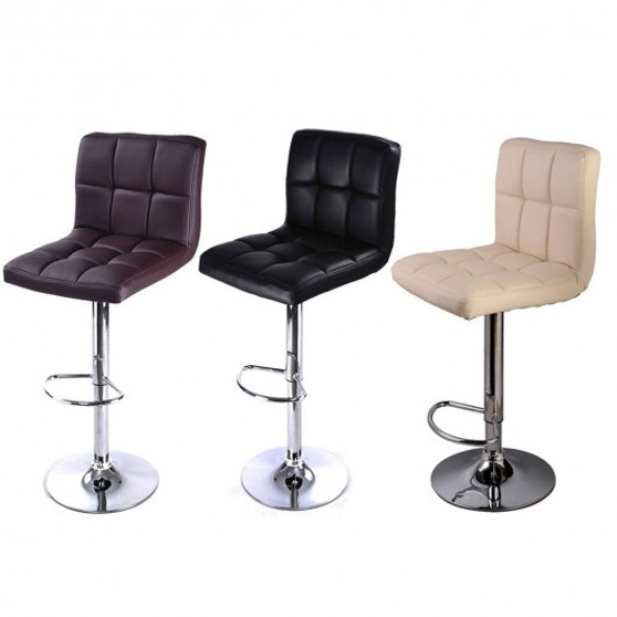 2Pc Bar Stool Pu Leather Barstools Chairs Adjustable Counter Swivel Pub Style-Black (HW50129-2BK)