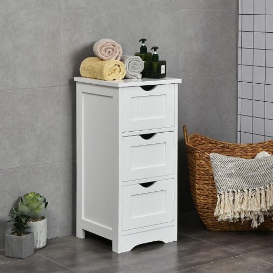 Bathroom Wooden Free Standing Storage Side Floor Cabinet Organizer-3-Tier (HW66968WH)