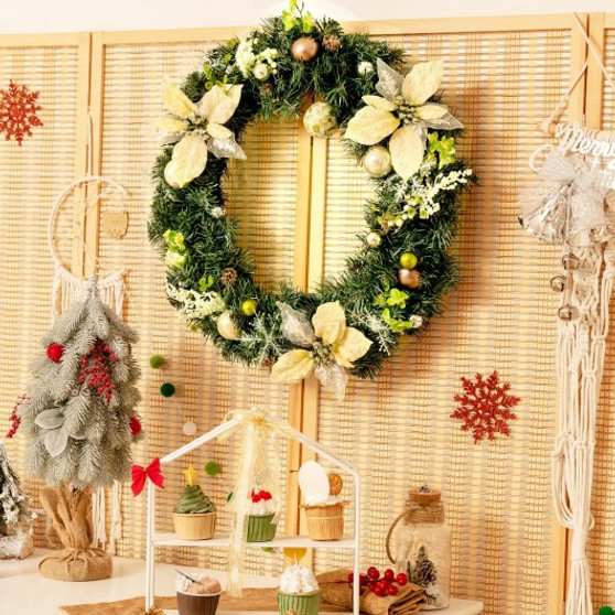 24 Inch Pre-Lit Artificial Christmas Wreath With Mixed Decorations (CM23185)