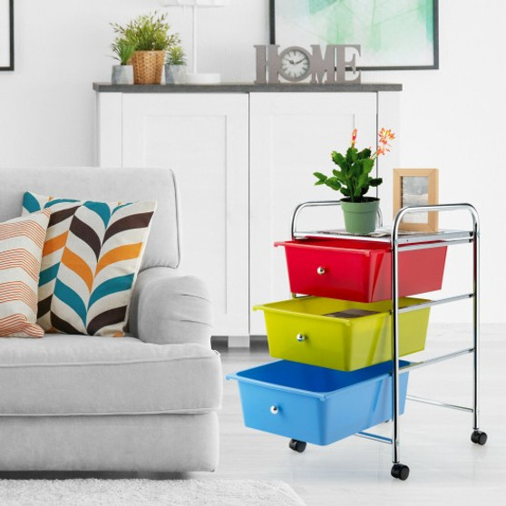 3-Drawer Rolling Storage Cart With Plastic Drawers For Office-Multicolor (HW55239MT)