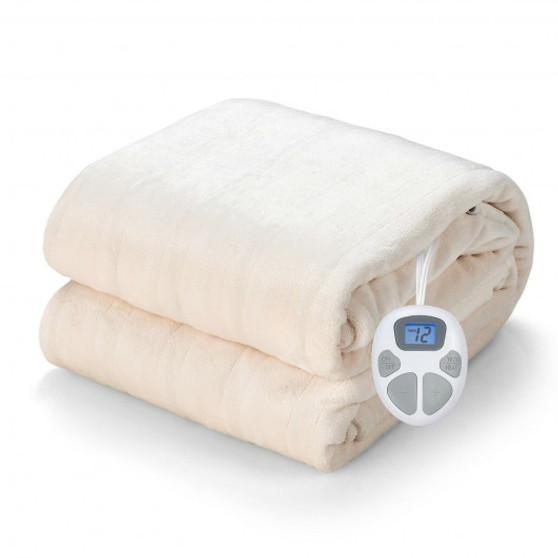 84" X 90" Flannel Heated Electric Blanket With Dual Controllers -Beige (EP24931US-BE)