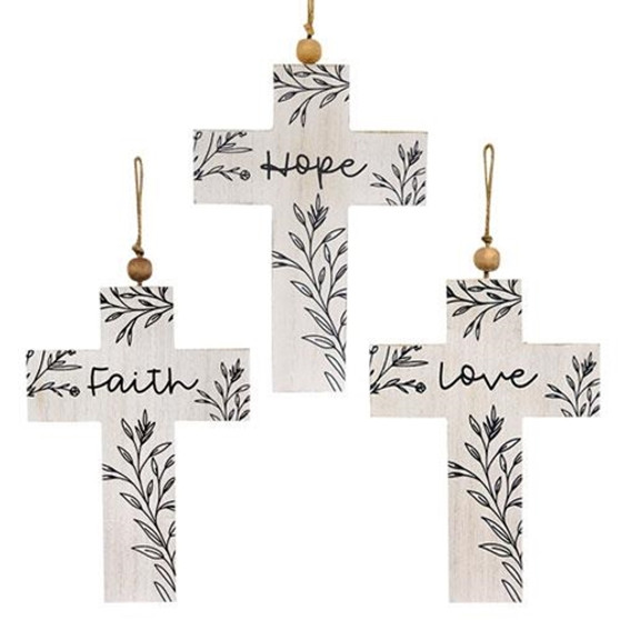 Faith Hope Love Cross Ornament 3 Asstd (Pack Of 3) G91059