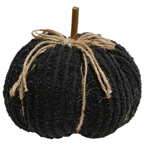 Black Chenille Stuffed Pumpkin 5.75" GCS38241