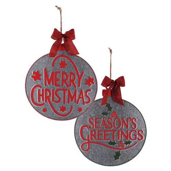 Lg Round Galvanized Holiday Ornament 2 Asstd. (Pack Of 2) GHY02722