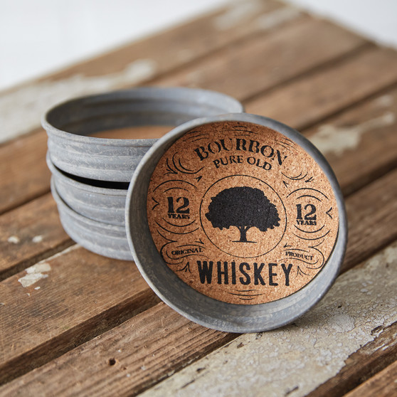 Mason Jar Lid Coaster - Whiskey (Pack Of 4) 370704