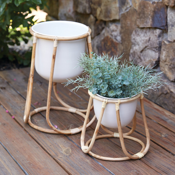 Set Of Two Rattan Plant Stands With Pot 460353
