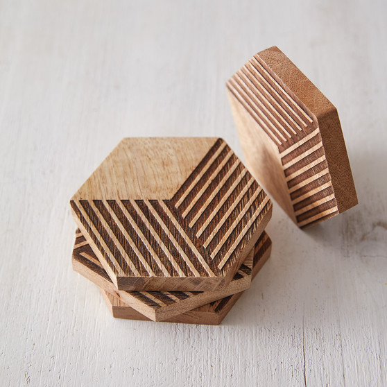 Set Of Four Geometric Wood Coasters 510563