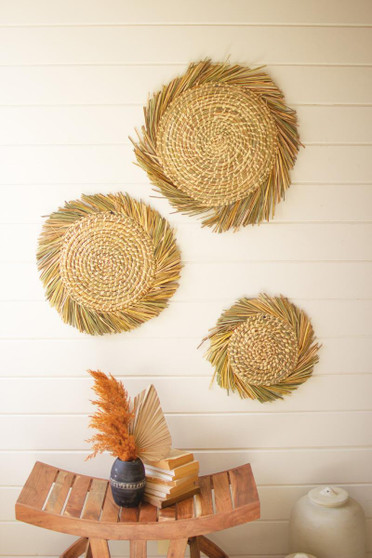 Set Of Three Woven Round Rush Wall Art - Varnished (A6345)