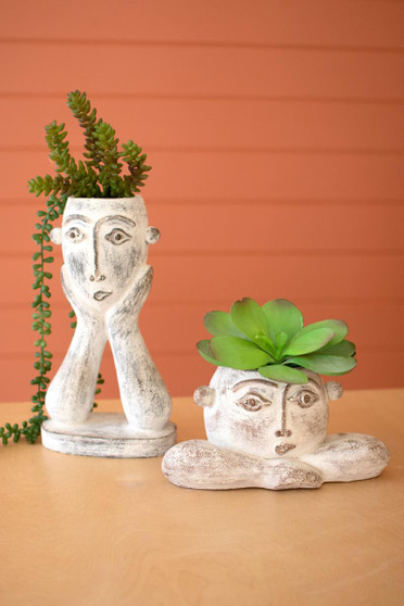 Set Of Two Ceramic Face Planters (CEPC1142)