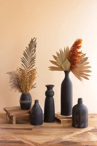 Set Of Five Modern Black Clay Vases (H4126)