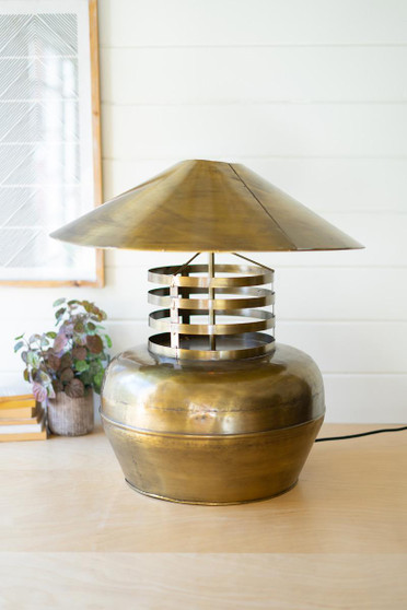 Antique Brass Table Lamp With Metal Shade #1 (NMP1149)